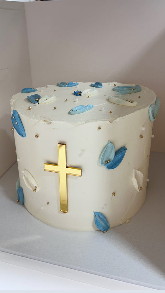 Blue & Gold Christening Cake