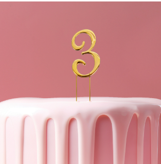 GOLD Cake Topper (7cm) - NUMBER 3