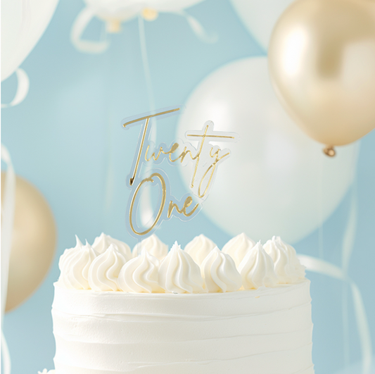GOLD / CLEAR Layered Cake Topper - TWENTY ONE