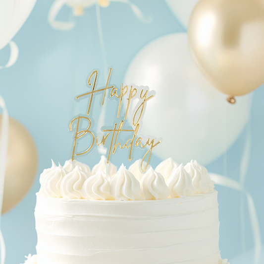 GOLD / CLEAR Layered Cake Topper - HAPPY BIRTHDAY