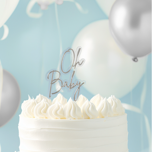 SILVER / CLEAR Layered Cake Topper - OH BABY